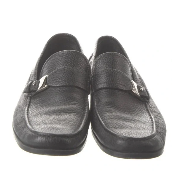 Salvatore Ferragamo Bravo Pebbled Buckle Strap Loafer Solid Black Size 9.5 D - Picture 2 of 4